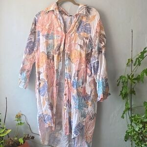 LINEN Rosemarine Button Down Tunic Shirt Beach Cover Up Made Italy Sz M